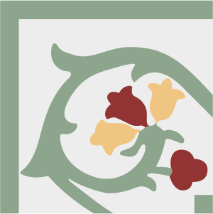 Border corner tile Campis Esquina with flowers and petals, bands and lines, arches and curves